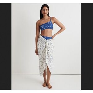 Madewell NEW NWT Womens Small Blue Double Strap One Shoulder Bikini Top Swim